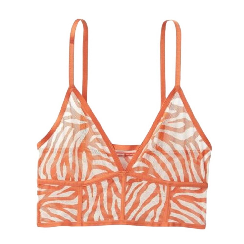 New Auden Women's Mesh Longline Bralette Zebra Print Orange Medium